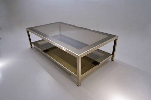 Gold plated coffee table with shelf, 23 Karat by Belgo Chrome, 1980`s ca, Belgian
